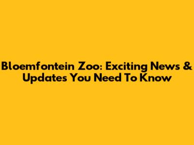 Bloemfontein Zoo: Exciting News & Updates You Need To Know
