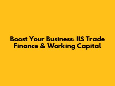 Boost Your Business: IIS Trade Finance & Working Capital