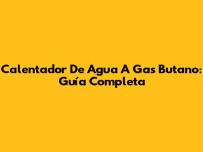 Calentador De Agua A Gas Butano: Guía Completa