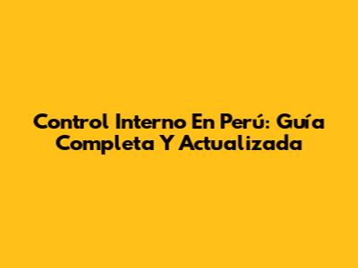 Control Interno En Perú: Guía Completa Y Actualizada