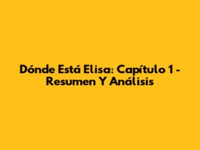 Dónde Está Elisa: Capítulo 1 - Resumen Y Análisis