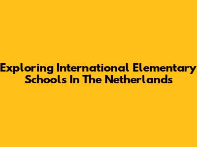 Exploring International Elementary Schools In The Netherlands