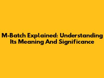 M-Batch Explained: Understanding Its Meaning And Significance