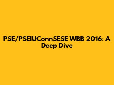 PSE/PSEIUConnSESE WBB 2016: A Deep Dive