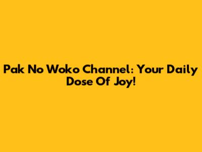 Pak No Woko Channel: Your Daily Dose Of Joy!