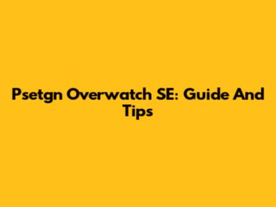 Psetgn Overwatch SE: Guide And Tips