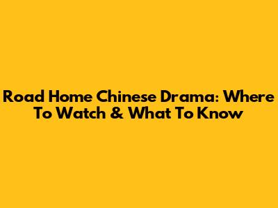 Road Home Chinese Drama: Where To Watch & What To Know