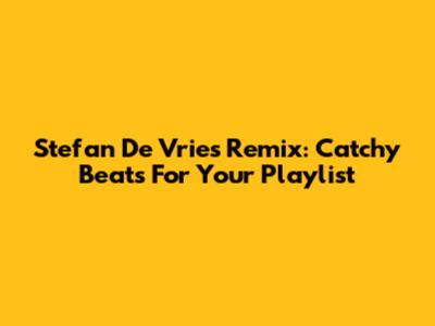 Stefan De Vries Remix: Catchy Beats For Your Playlist