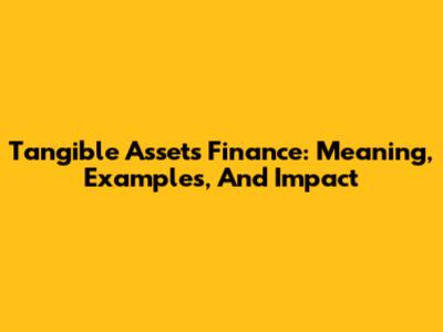 Tangible Assets Finance: Meaning, Examples, And Impact