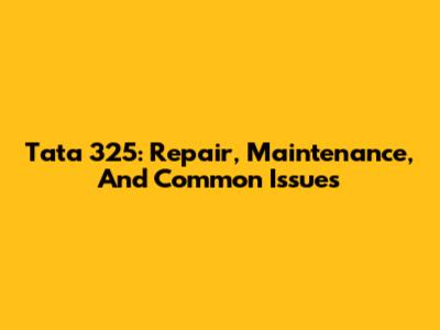 Tata 325: Repair, Maintenance, And Common Issues
